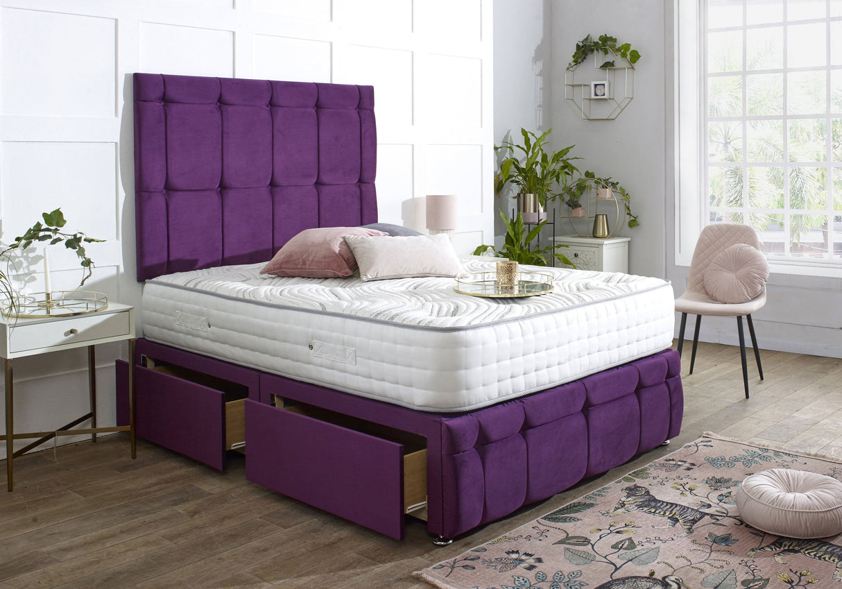 Charlotte Divan Bed Set with Tall Button Headboard and Footboard