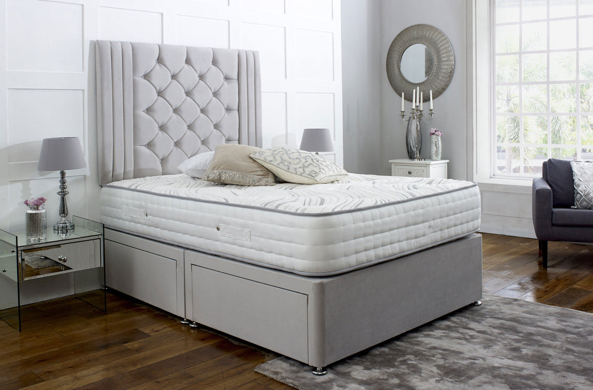 Amelia Divan Bed Set with Tall Button Headboard