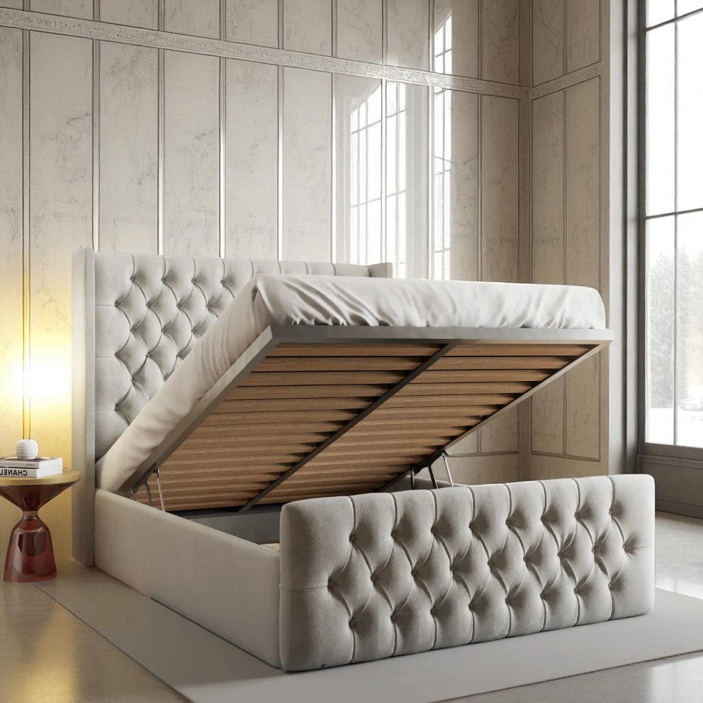 Bellaza Wingback Ottoman Storage Bed Frame Set With Mattress