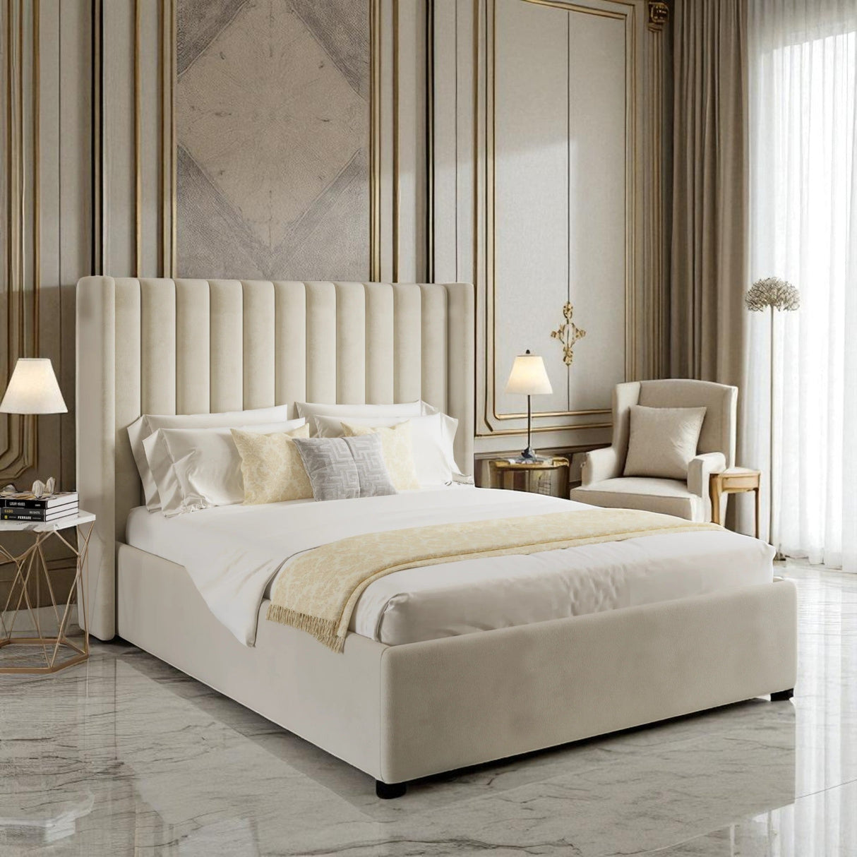 Mira Wingback Ottoman Storage Bed Frame Set With Mattress