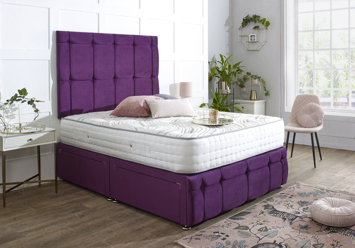 Charlotte Divan Bed Set with Tall Button Headboard and Footboard