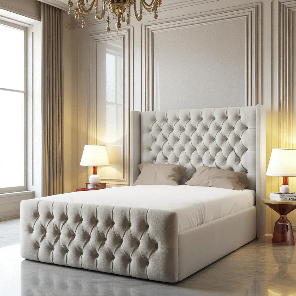 Dolce Wingback Ottoman Storage Bed Frame Set With Mattress