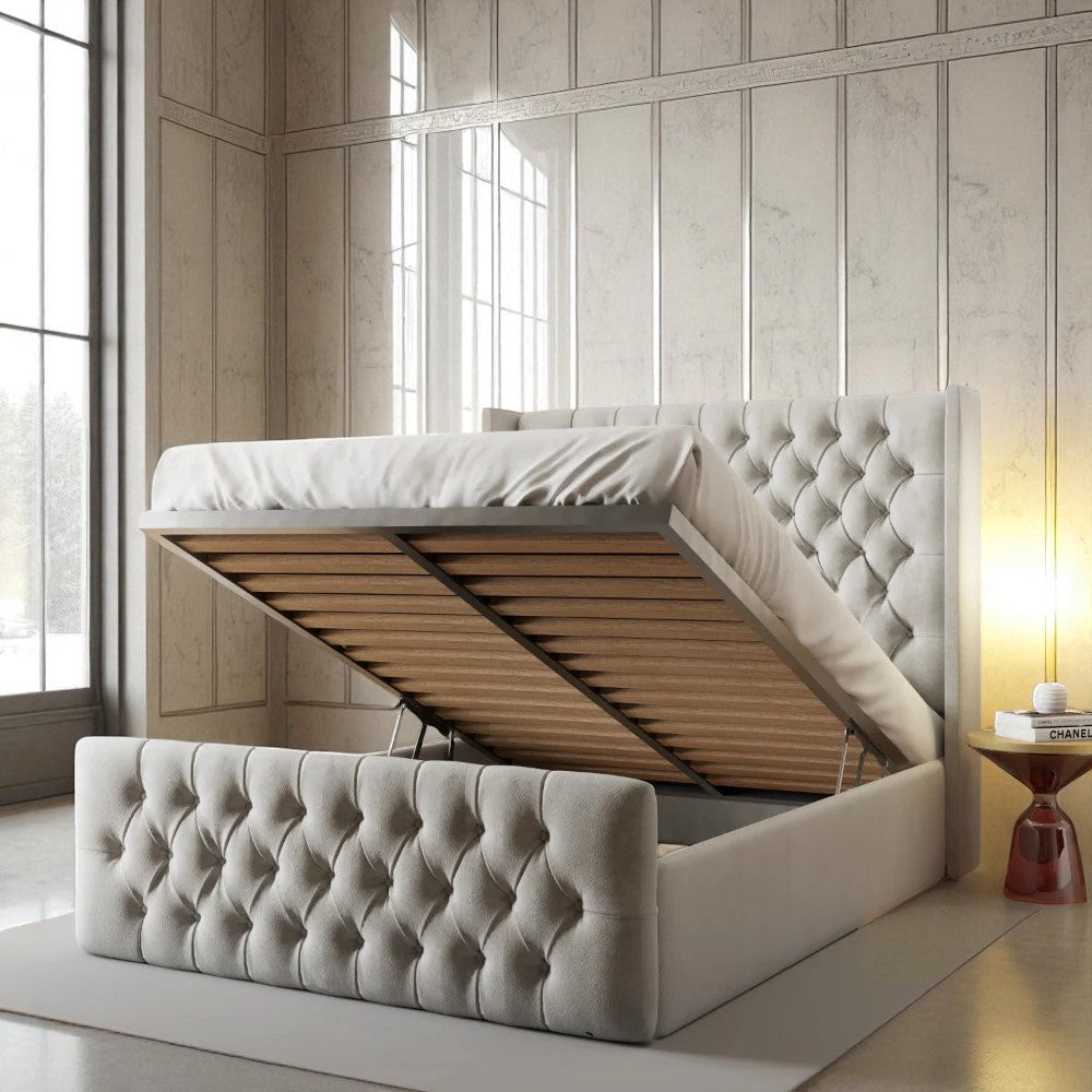 Dolce Wingback Ottoman Storage Bed Frame Set With Mattress