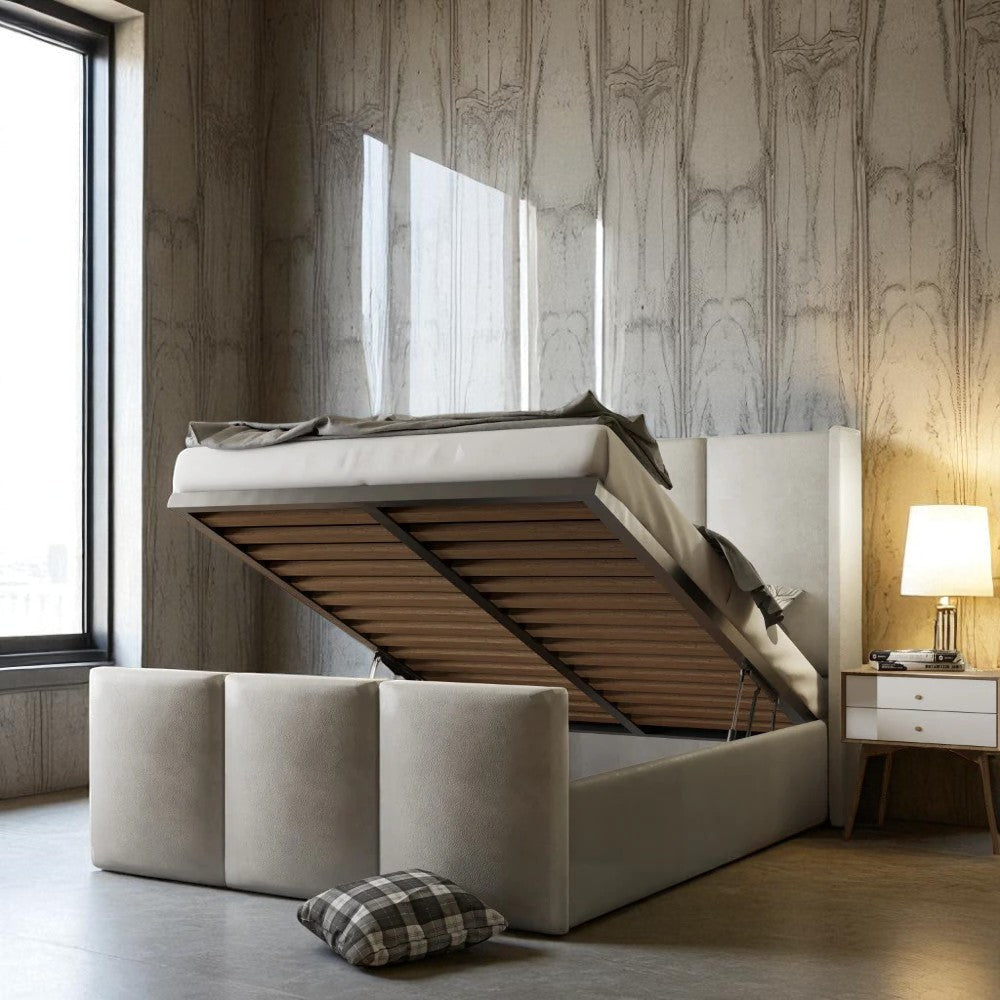 Lucia Wingback Ottoman Storage Bed Frame Set With Mattress