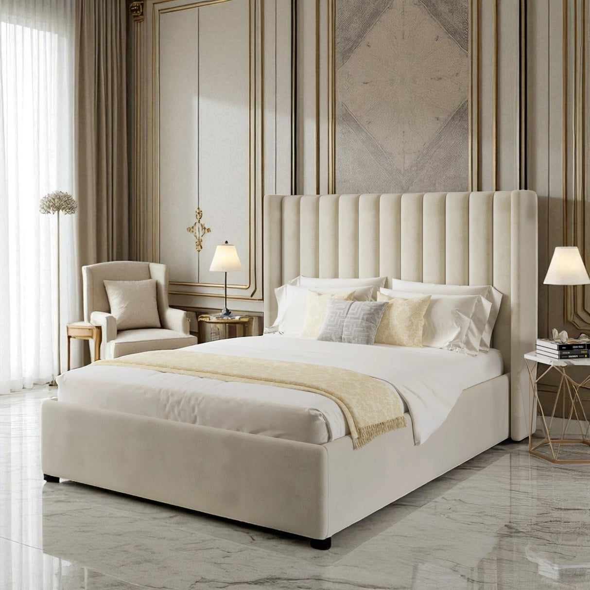 Sera Wingback Ottoman Storage Bed Frame Set With Mattress