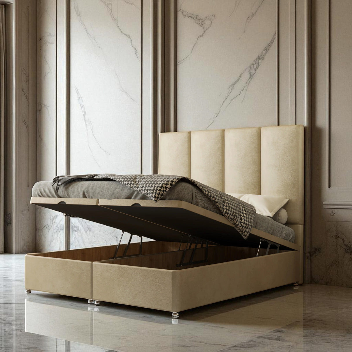 Velluto Ottoman Storage Divan Bed Set With Mattress